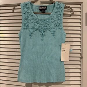 Berek Turquoise Sleeveless Tank Top & Matching Zip Cardigan Jeweled Sweater Set